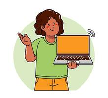 Black woman carrying a laptop vector