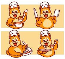 Chef dog delicious dishes and cake vector