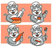 Cat chef makes cake vector