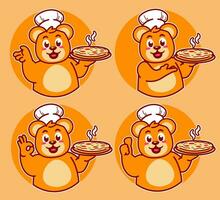 Bear chef makes delicious dishes vector