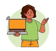 Black woman carrying a laptop vector