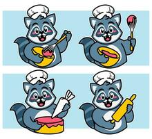 Raccoon chef makes delicious dishes vector