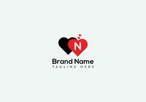 Abstract N letter modern initial lettermarks love logo design vector