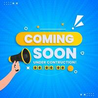 Coming soon with megaphone design on abstract background vector