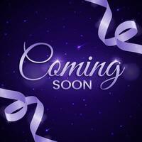 Coming soon with ribbon design on abstract space background vector