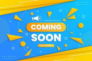 Coming soon with megaphone design on abstract background vector