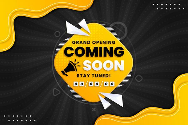 Coming soon with megaphone design on abstract background