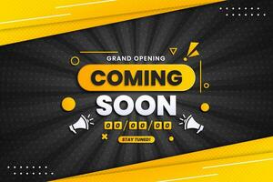 Coming soon with megaphone design on abstract background vector