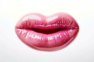 Beautiful female pink lips glaze background. Generate Ai photo