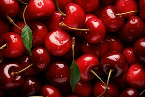 Aesthetic Eco cherries background. Generate Ai photo