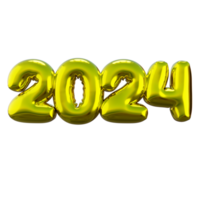 3D Balloon for New Year 2024 Celebration, Realistic Gold 3D Balloon png