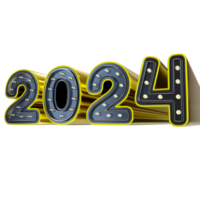 3D Neon New Year 2024 Decoration Sign png