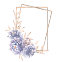 Hand Painted Blue Peony Watercolor Flower Gold Frame png