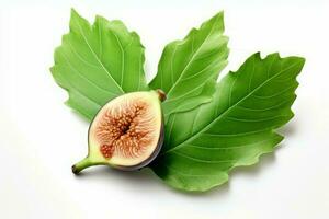 Piece of fresh fig and green leaves vitamin diet nutrition. Generate Ai photo