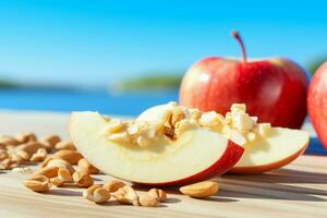 Slice of fresh apple with peanut butter sliced food. Generate Ai photo