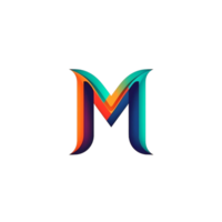 3d symbols m alphabet color effect gradient  Generative Ai png