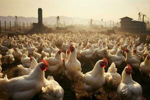 Bustling Chicken livestock farm. Generate Ai photo