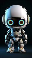 Cute futuristic small white robot with dark background. Generative AI photo