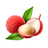 Fresco rojo lychee con hojas generativo ai png