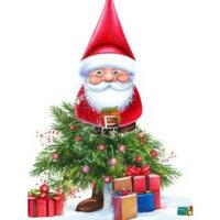 cute gnome santa claus cartoon hand draw cartoon style and christmas tree on white background, watercolor photo