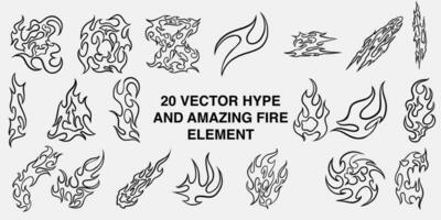 Retro Fire Elements for Streetwear  and Y2K style Apparel Vector Graphics Collection