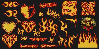 Uniqe and Popular Fire Element Vector Cartoon 2023. Old school seamless pattern for clothing.