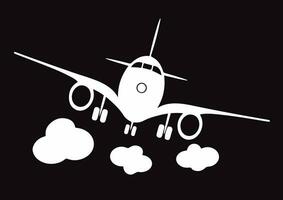 white plane icon on black for air transport. vector