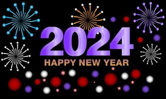 nuevo años víspera 2024 cuenta regresiva celebracion y fiesta concepto con fuegos artificiales, champán, y festivo divertida. fiesta saludo tarjeta, fondo, bandera, tarjeta, póster diseño. vector