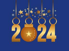 Happy New Year 2024 Celebration Festive Concept with Fireworks, Party Hats, and Christmas ball. background, banner, card, celebration poster, party invitation or calendar. vector