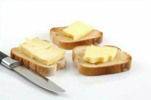 Tasty butter toasts with spreading knife. Generate ai photo