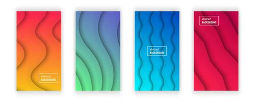 Abstract minimal gradient geometric background.  Set of four wave layer shape for banner, templates, cards. Vector illustration.