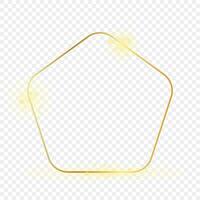 Gold glowing rounded pentagon shape frame isolated on background. Shiny frame with glowing effects. Vector illustration.