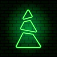 Neon green Christmas tree on illuminated brick wall background. Symbol of Christmas and New Year. Illustration. photo