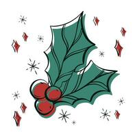 Hand drawn red green mistletoe branch vector winter floral element. Christmas botanical illustration for presentation, banner, cover, web, flyer, card, sale, poster, slide and social media.
