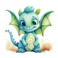 Cute watercolor little dragon baby illustration isolated clipart character photo