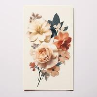 Minimalistic bouquet of flowers on a white background in vintage collage style. Postcard, poster, banner photo