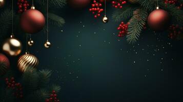 Merry Christmas design with Christmas balls. Banner, background, poster, festive photo