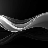 Elegant black and white background with waves. Smooth gradient, glow, neon. Banner design, place for text photo