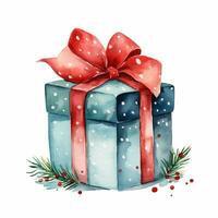 Watercolor box with gift, Christmas surprise, illustration on white background photo