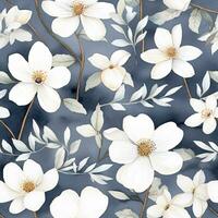 Watercolor seamless pattern of white flowers. Background, fabric, packaging, wrapper, digital paper photo