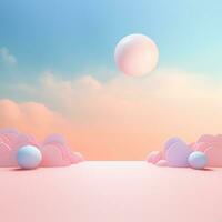 Abstract background of pastel colors, clouds, balls, pink, blue. Podium, stage for displaying objects photo