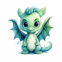 Cute watercolor little dragon baby illustration isolated clipart character photo