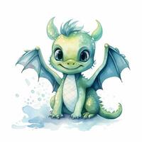 Cute watercolor little dragon baby illustration isolated clipart character photo