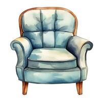 Watercolor illustration of a modern armchair in retro style. Single element, clipart, boho, cozy photo