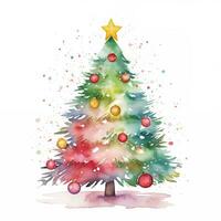 Colorful watercolor illustration of a Christmas tree in rainbow colors photo