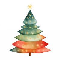 Colorful watercolor illustration of a Christmas tree in rainbow colors photo