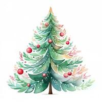 Watercolor illustration of a Christmas tree. Isolated clipart on white background photo