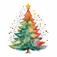 Colorful watercolor illustration of a Christmas tree in rainbow colors photo