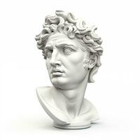 Antique sculpture of a man's head made of plaster. Non-existent AI generated character photo