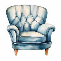 Watercolor illustration of a modern armchair in retro style. Single element, clipart, boho, cozy photo
